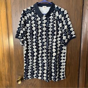 J.Crew short-sleeve terry cloth polo shirt in a navy and white print